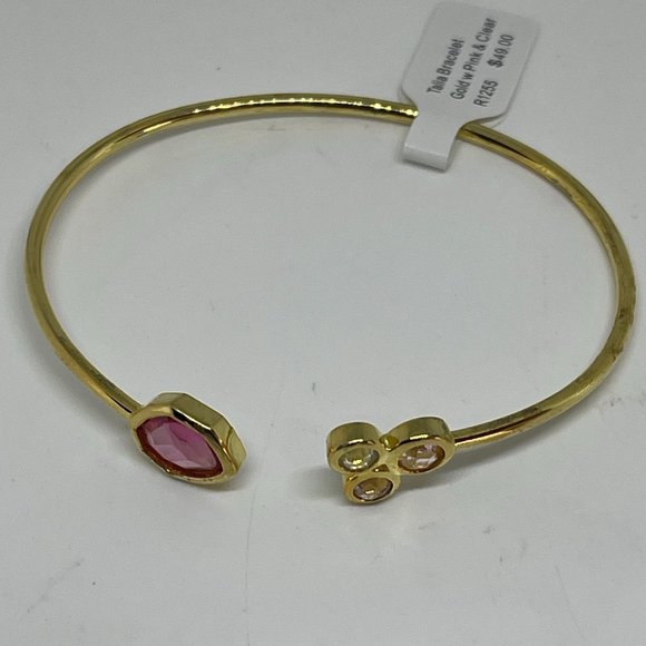 Real Simple Style Talia Necklace Bracelet & Earrings Gold w/Pink & Clear 3 items - Picture 4 of 12